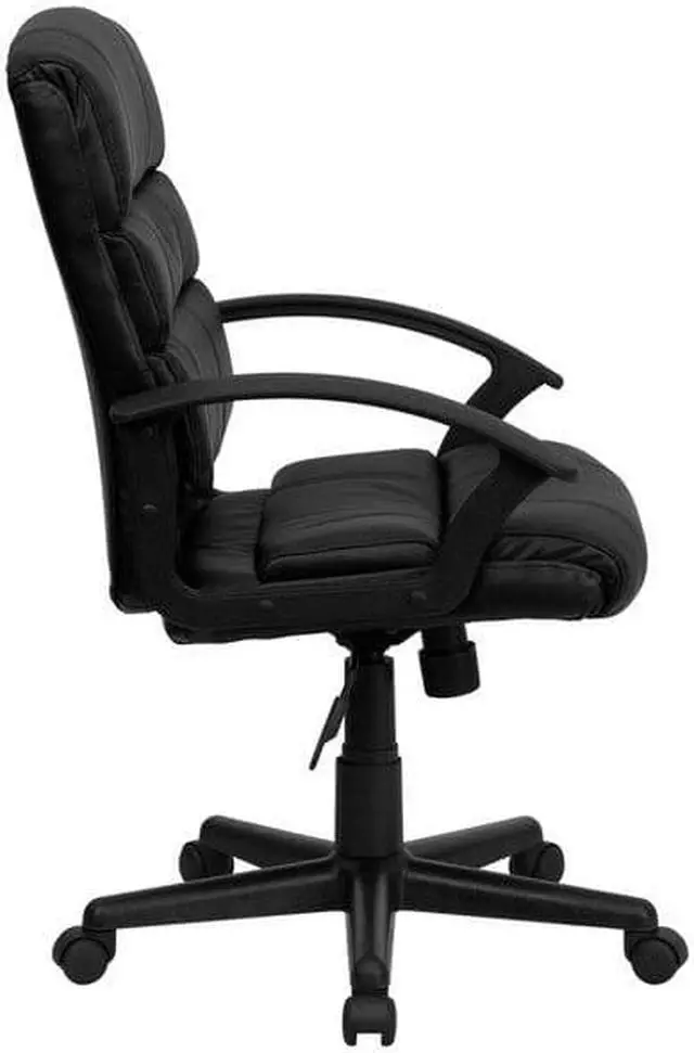 Alt view image 9 of 17 - Mid-Back Black LeatherSoft Swivel Task Office Chair with Arms