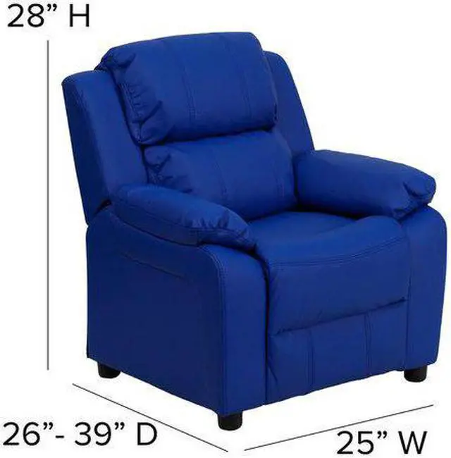 Alt view image 11 of 20 - Deluxe Padded Contemporary Blue Vinyl Kids Recliner with Storage Arms