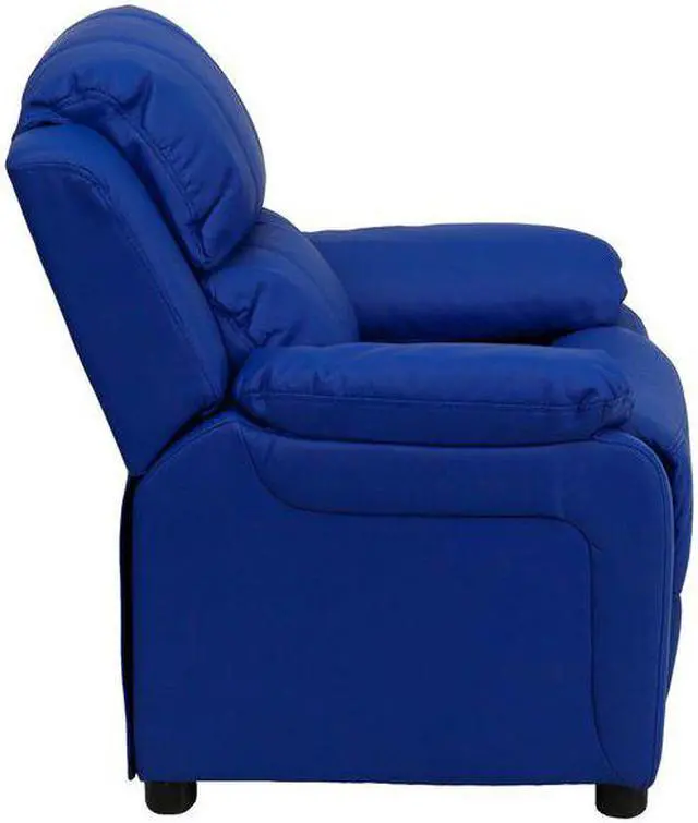 Alt view image 14 of 20 - Deluxe Padded Contemporary Blue Vinyl Kids Recliner with Storage Arms