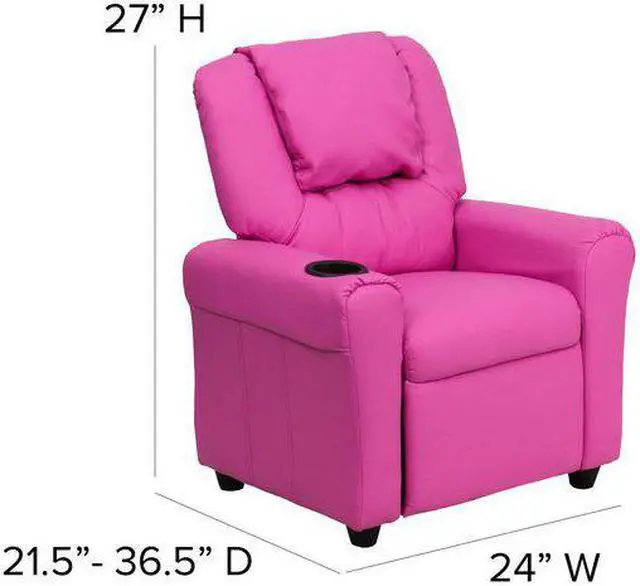 Alt view image 6 of 17 - Contemporary Hot Pink Vinyl Kids Recliner with Cup Holder and Headrest