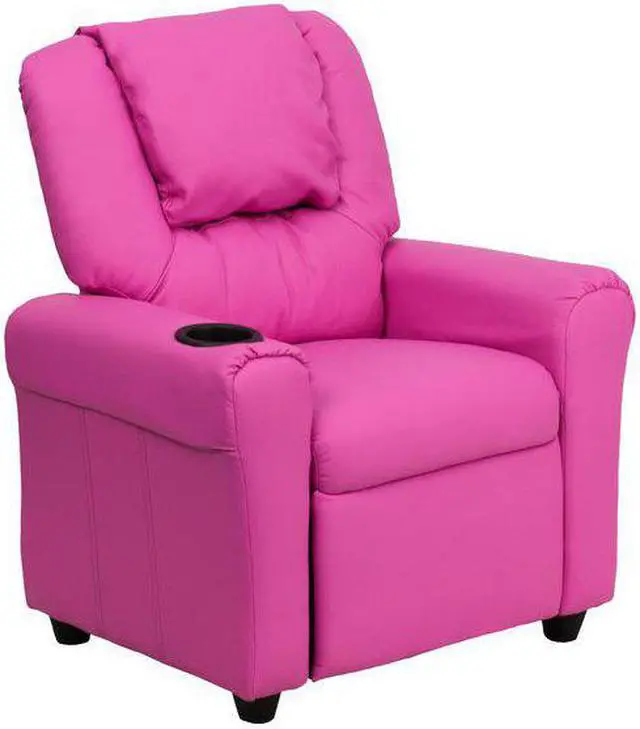 Alt view image 5 of 17 - Contemporary Hot Pink Vinyl Kids Recliner with Cup Holder and Headrest