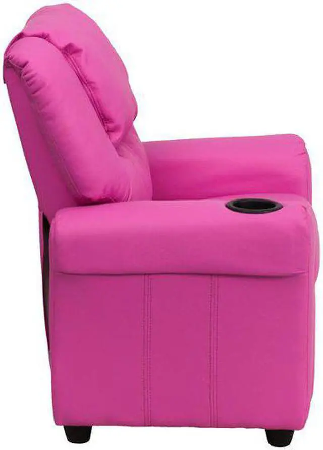 Alt view image 9 of 17 - Contemporary Hot Pink Vinyl Kids Recliner with Cup Holder and Headrest