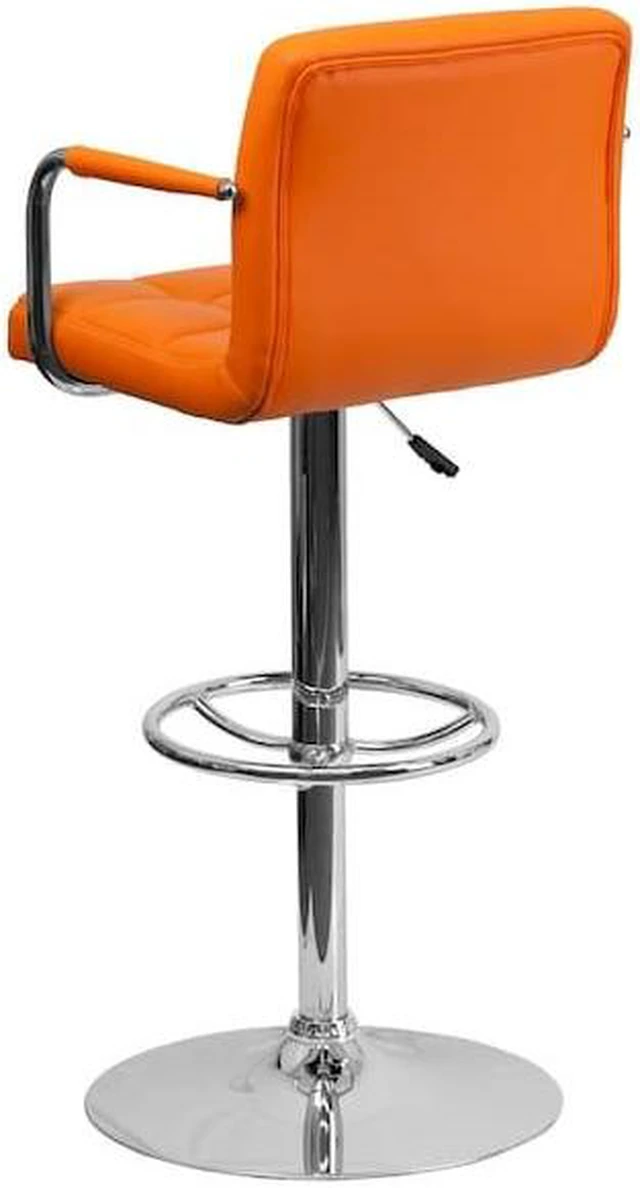 Alt view image 20 of 20 - Contemporary Orange Quilted Vinyl Adjustable Height Barstool with Arms and Chrome Base