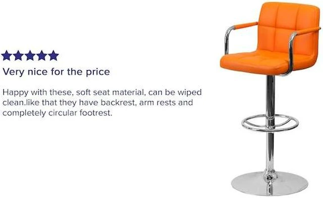 Alt view image 18 of 20 - Contemporary Orange Quilted Vinyl Adjustable Height Barstool with Arms and Chrome Base