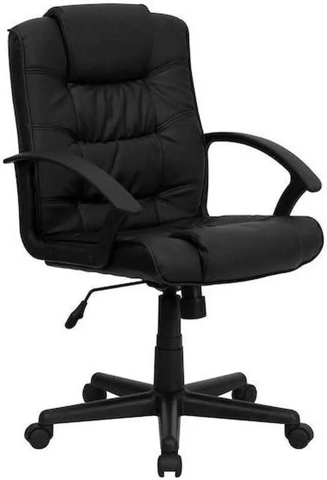 Alt view image 15 of 20 - Mid-Back Black Leather Swivel Task Chair with Arms