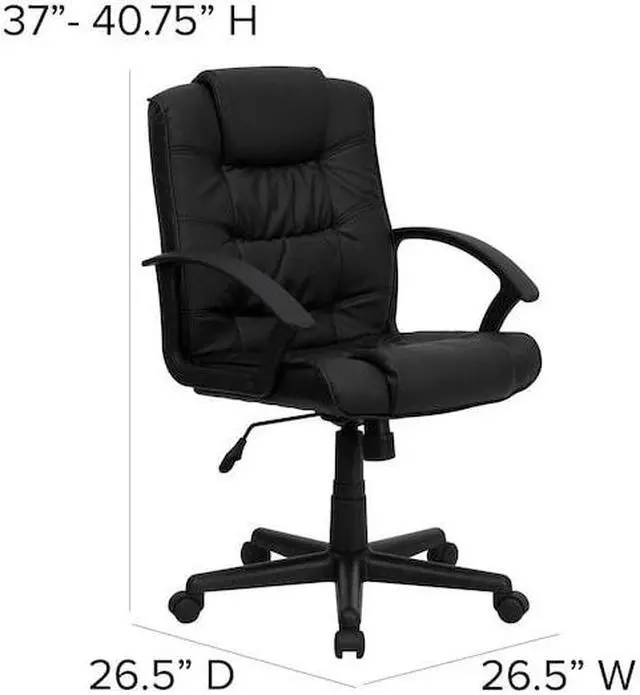 Alt view image 17 of 20 - Mid-Back Black Leather Swivel Task Chair with Arms