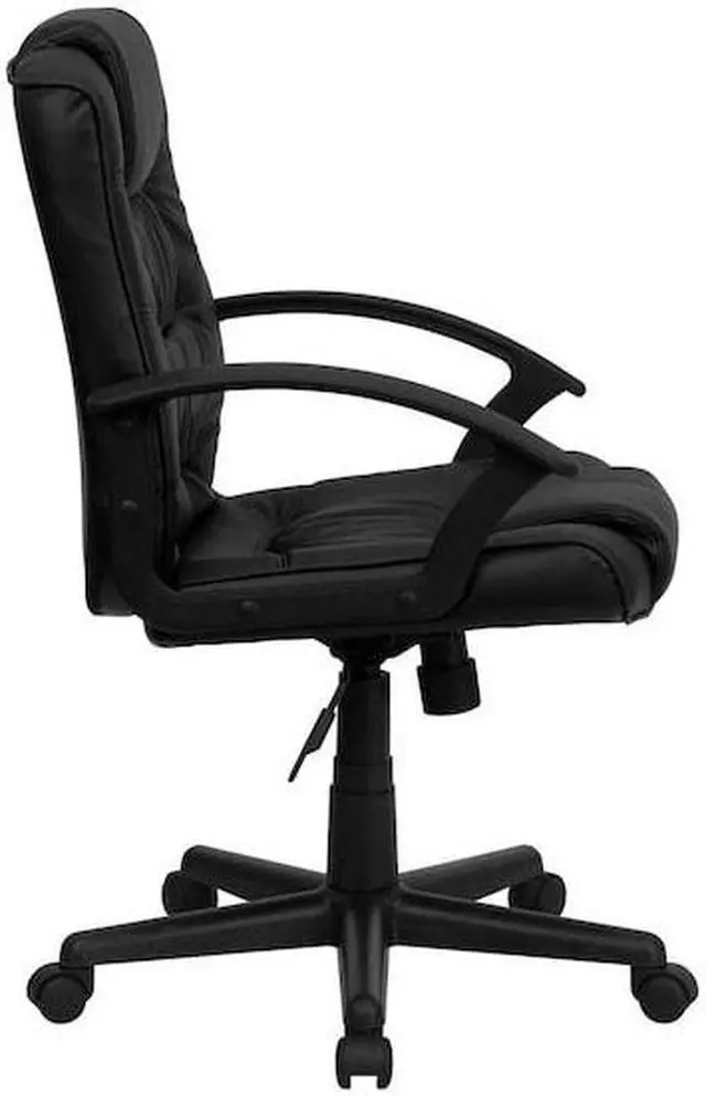 Alt view image 19 of 20 - Mid-Back Black Leather Swivel Task Chair with Arms