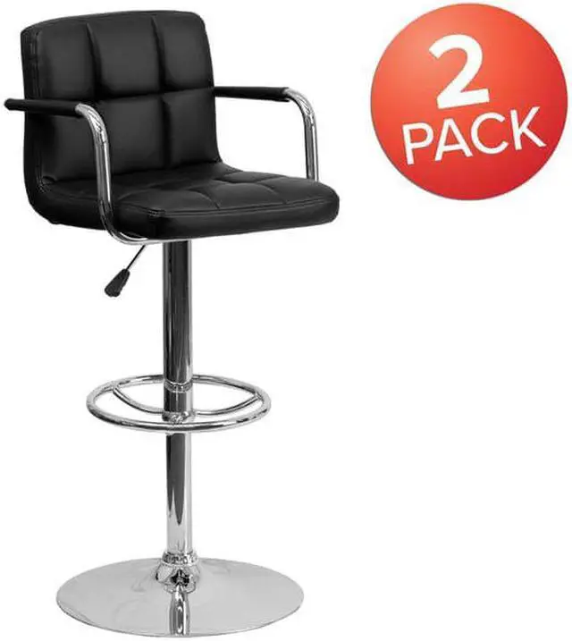 Alt view image 5 of 8 - 2 Pk. Contemporary Black Quilted Vinyl Adjustable Height Barstool with Arms and Chrome Base
