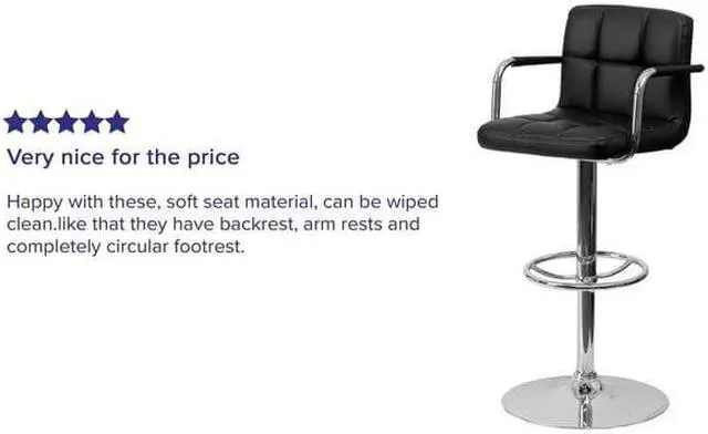 Alt view image 7 of 8 - 2 Pk. Contemporary Black Quilted Vinyl Adjustable Height Barstool with Arms and Chrome Base