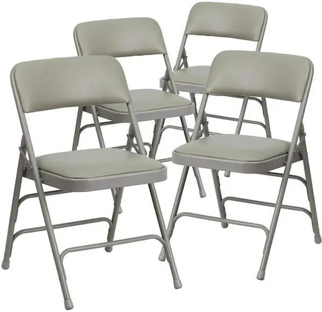 Alt view image 13 of 18 - 4 Pk. HERCULES Series Curved Triple Braced & Double Hinged Gray Vinyl Metal Folding Chair