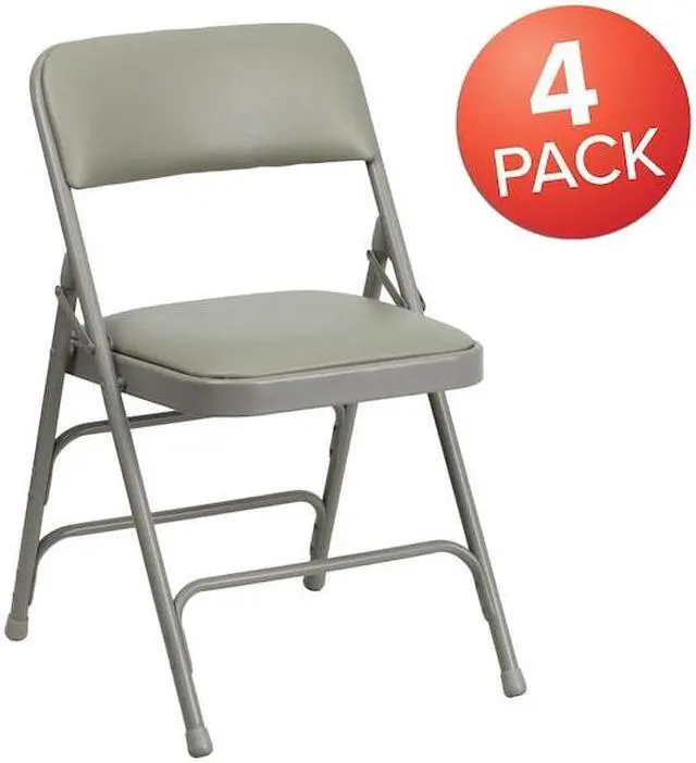 Alt view image 15 of 18 - 4 Pk. HERCULES Series Curved Triple Braced & Double Hinged Gray Vinyl Metal Folding Chair