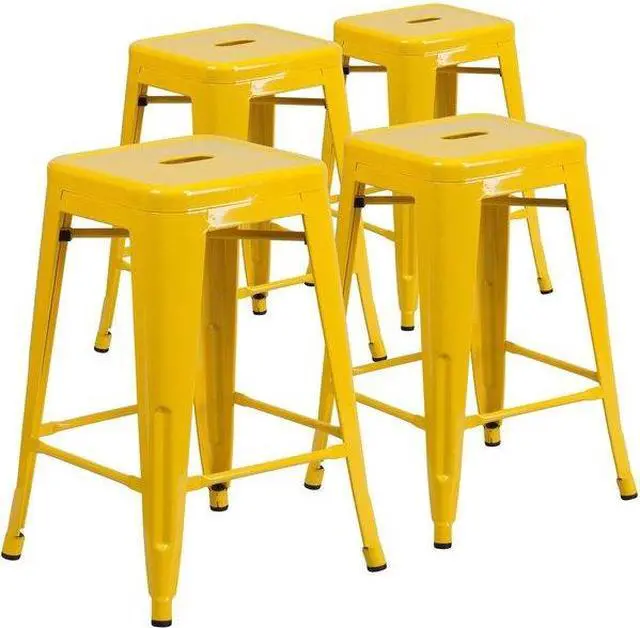 Alt view image 9 of 15 - FLASH FURNITURE 4-CH-31320-24-YL-GG Yellow Backless Metal Stool,24"