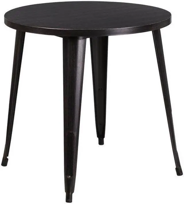 Alt view image 5 of 12 - 30'' Round Black-Antique Gold Metal Indoor-Outdoor Table Set with 4 Arm Chairs