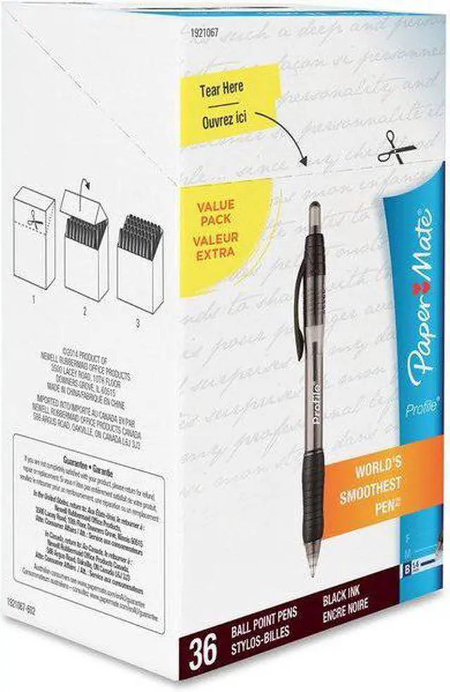 Alt view image 3 of 5 - Paper Mate 1921067 Profile Ballpoint Retractable Pen, Black Ink, Bold, 36/Box