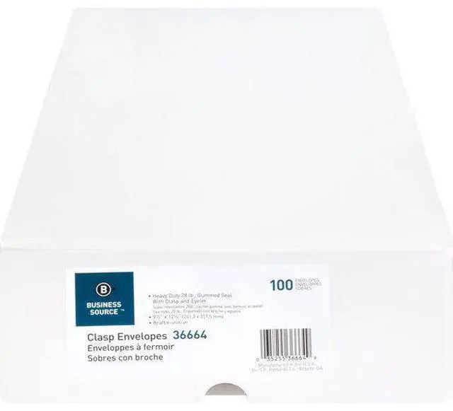 Alt view image 16 of 18 - Business Source Clasp Envelopes 28 lb. 9-1/2"x12-1/2" 100/BX Brown Kraft 36664