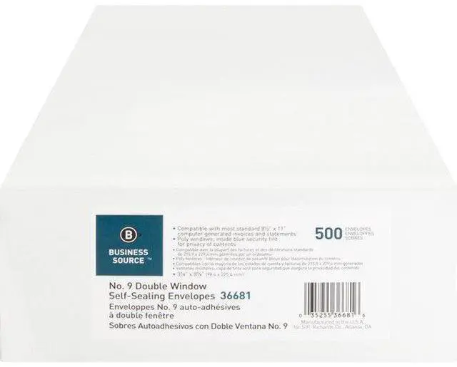 Alt view image 15 of 20 - Business Source Double Window Envelopes No. 9 3-7/8"x8-7/8" 500/BX White 36681