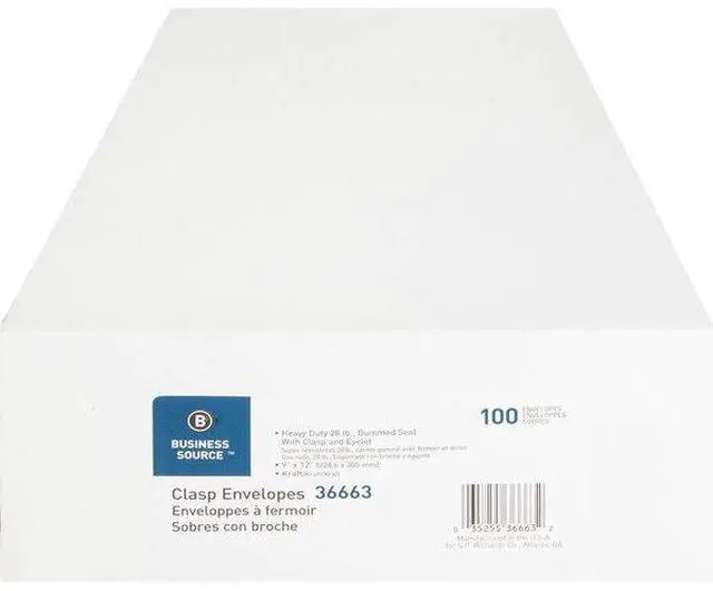 Alt view image 12 of 13 - Business Source Clasp Envelopes 28 lb. 9"x12" 100/BX Brown Kraft 36663