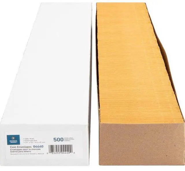 Alt view image 15 of 20 - Business Source Coin Envelopes No.1 24lb. 500/BX 2-1/4"x3-1/2" Kraft 04440