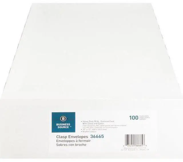 Alt view image 12 of 14 - Business Source 36665 Heavy-Duty Clasp Envelope, Clasp - #97 (10" x 13") - 28 lb - Kraft - 100/Box , 1 Box