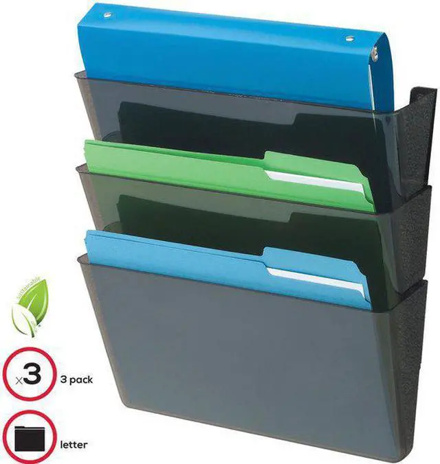 Alt view image 5 of 8 - Deflect-o 93604 Recycled Docupocket Wall File - 8.50" Width x 11" Length Sheet Size - 3 Pockets - Black - 3 / Set, 1 Set