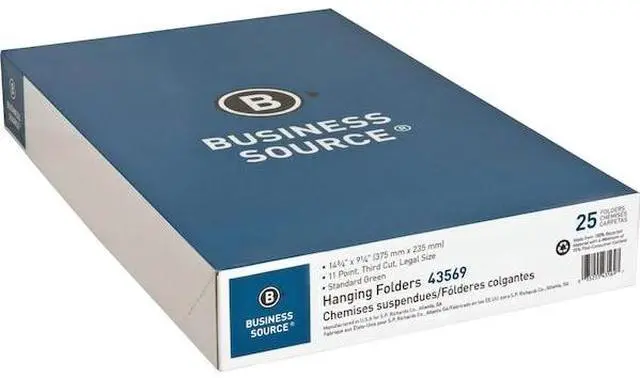 Alt view image 8 of 8 - Business Source Hanging File Folder Legal 11 Pt. 1/3 Cut 25/BX Green 43569