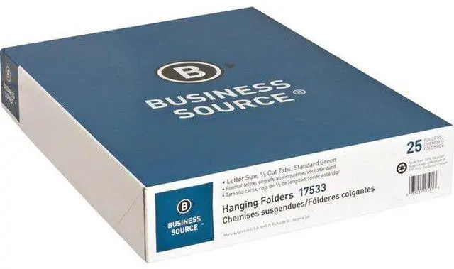 Alt view image 5 of 10 - Business Source Hanging Folder 1/5 Tab Cut Letter 25/BX Standard Green 17533