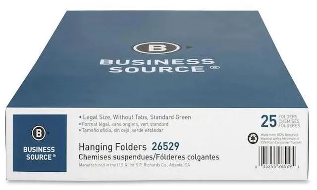 Alt view image 6 of 6 - Business Source Hanging Folders w/o Tabs Legal 25/BX Green 26529