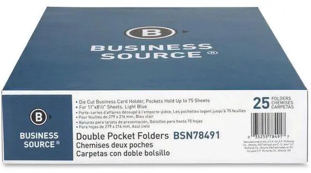 Alt view image 7 of 7 - Business Source 2-Pocket Folders 125 Sht Cap Letter 12"x9" 25/BX L.BLUE 78491