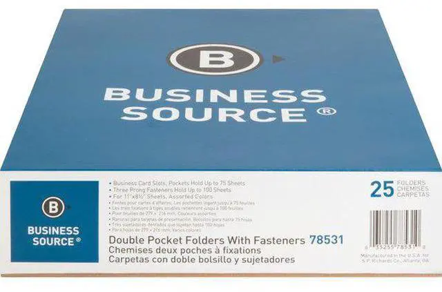 Alt view image 7 of 10 - Business Source 2-Pocket Folders 100 Sh Cap Ltr 9-1/2"x11" 25/BX AST 78531