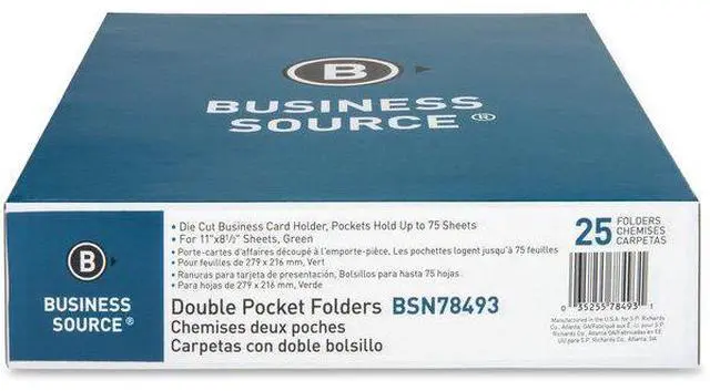 Alt view image 6 of 7 - Business Source 2-Pocket Folders 125 Sht Cap Letter 12"x9" 25/BX GREEN 78493