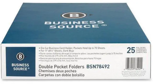 Alt view image 8 of 13 - Business Source 2-Pocket Folders 125 Sht Cap Letter 12"x9" 25/BX D.BLUE 78492