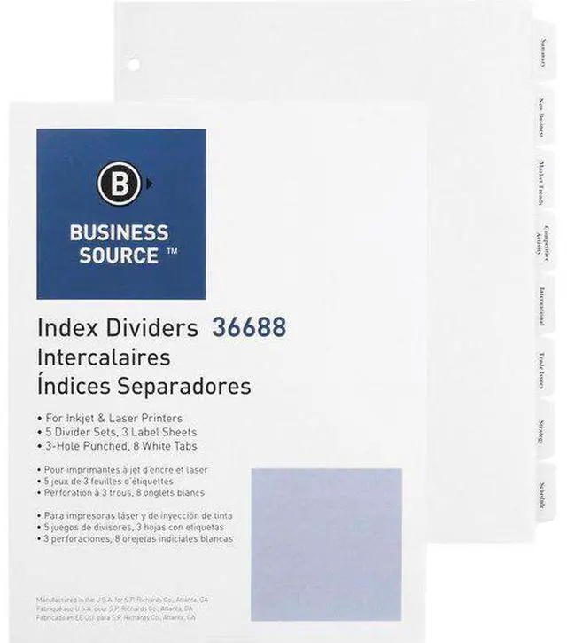 Alt view image 6 of 6 - Business Source Index Dividers 3HP 8-Tab 5 ST/PK 11"x8-1/2" White 36688