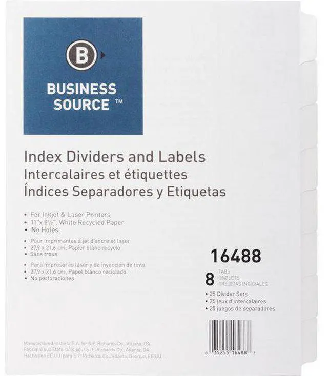 Alt view image 8 of 8 - Business Source Index Dividers Unpunched 8-Tab 25 Sets/BX White 16488