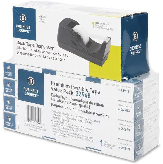 Alt view image 7 of 9 - Business Source Tape Dispenser Value Pack 1"Core 3/4"x1000" 12/PK BLK 32948