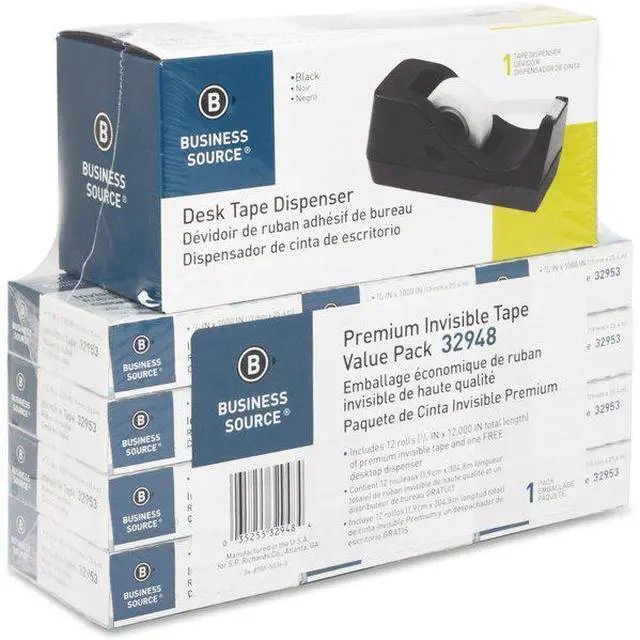 Alt view image 8 of 9 - Business Source Tape Dispenser Value Pack 1"Core 3/4"x1000" 12/PK BLK 32948