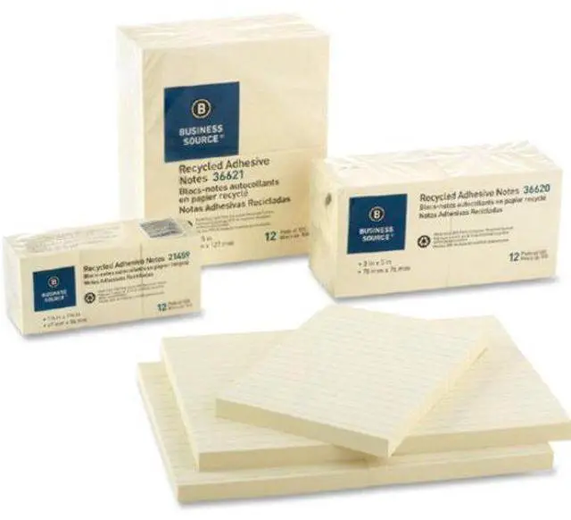 Alt view image 12 of 13 - Business Source Recycled Adhesive Note Pads Lined 4"x6" 5/PK Yellow 36619