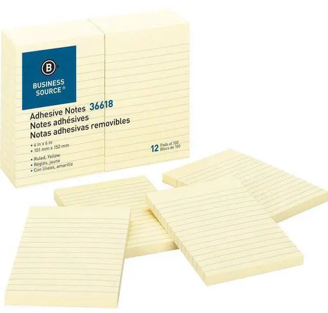 Alt view image 7 of 7 - Adhesive Notes Ruled 4"x6" 100 Sh/PD 12/PK Yellow