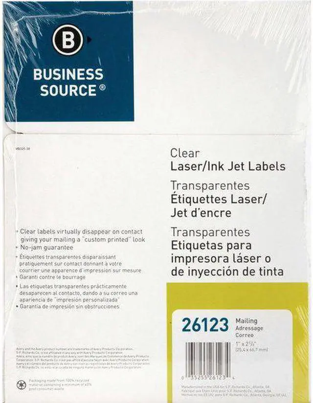 Alt view image 12 of 12 - Business Source Mailing Labels Laser 1"x2-3/4" 1500/PK Clear 26123
