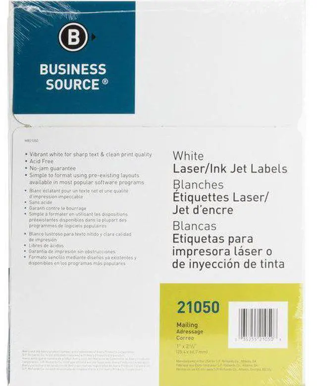 Alt view image 7 of 11 - Business Source Mailing Label Laser 1"x2-5/8" 3000/PK White 21050