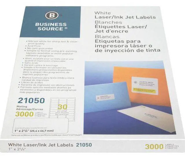 Alt view image 8 of 11 - Business Source Mailing Label Laser 1"x2-5/8" 3000/PK White 21050