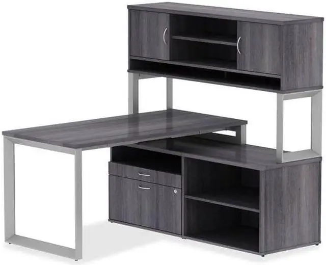 Alt view image 4 of 9 - Lorell Hutch 2-piece Frame 59"x15"x36" Weathered Charcoal 16219