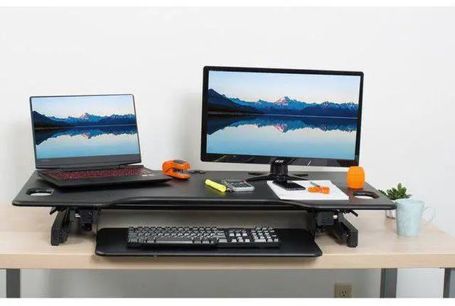 Alt view image 7 of 13 - Lorell Desk Riser Adjustable 45 lb Cap 46"x24"x20" Black 82013
