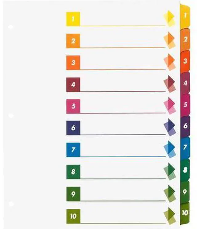 Alt view image 3 of 5 - Business Source Color-coded Table of Contents/Tabs Index Dividers - Printed Tab(s) - Digit - 1-10 - 10 Tab(s)/Set - 3 Ho