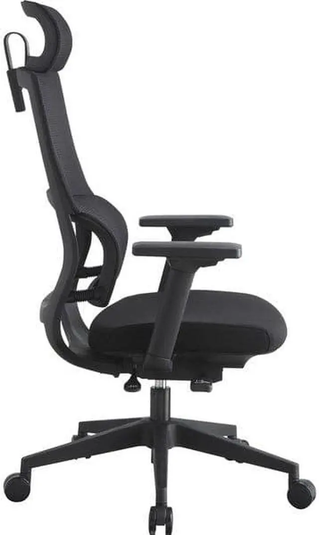 Alt view image 14 of 19 - Lorell High Back Mesh Chair w/ Headrest - Black Seat - Black Back - 5-star Base - 28.5" Length x 28.5" Width x 51" Height