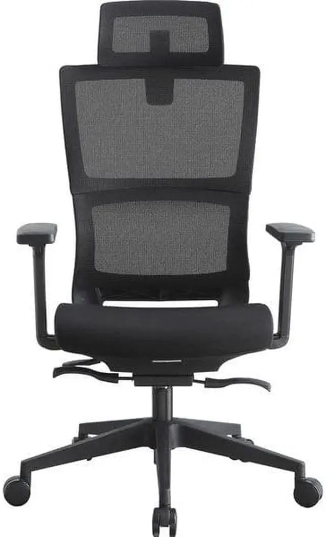 Alt view image 15 of 19 - Lorell High Back Mesh Chair w/ Headrest - Black Seat - Black Back - 5-star Base - 28.5" Length x 28.5" Width x 51" Height