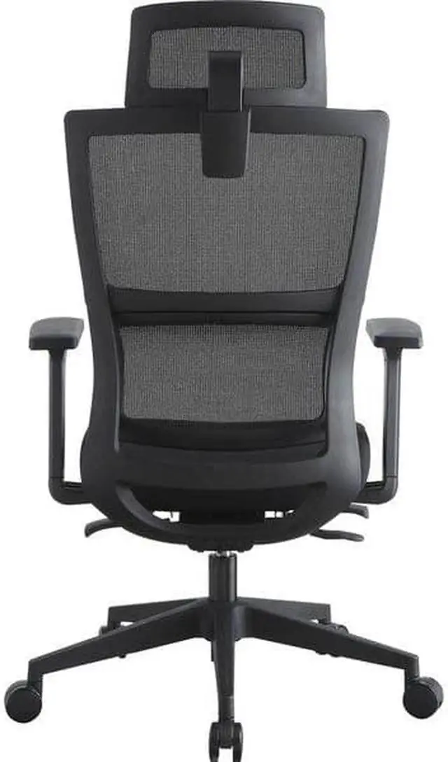 Alt view image 18 of 19 - Lorell High Back Mesh Chair w/ Headrest - Black Seat - Black Back - 5-star Base - 28.5" Length x 28.5" Width x 51" Height