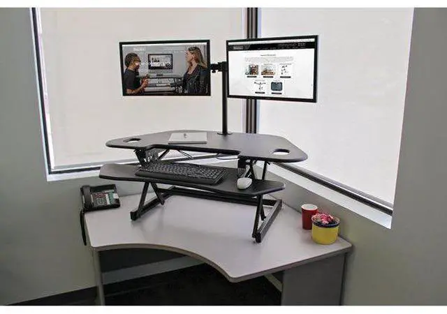 Alt view image 5 of 10 - Lorell Corner Desk Riser Adjustable 45-3/5"Wx31"Lx18-1/10"H BK 82014