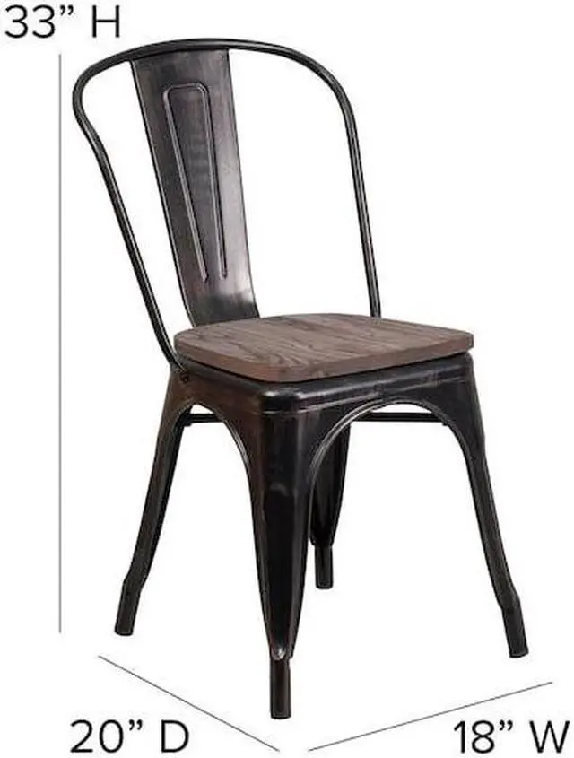 Alt view image 11 of 19 - Black-Antique Gold Metal Stackable Chair with Wood Seat