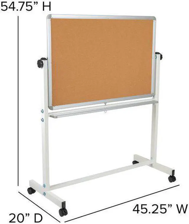 Alt view image 17 of 20 - HERCULES Series 45.25"W x 54.75"H Reversible Mobile Cork Bulletin Board and White Board with Pen Tray