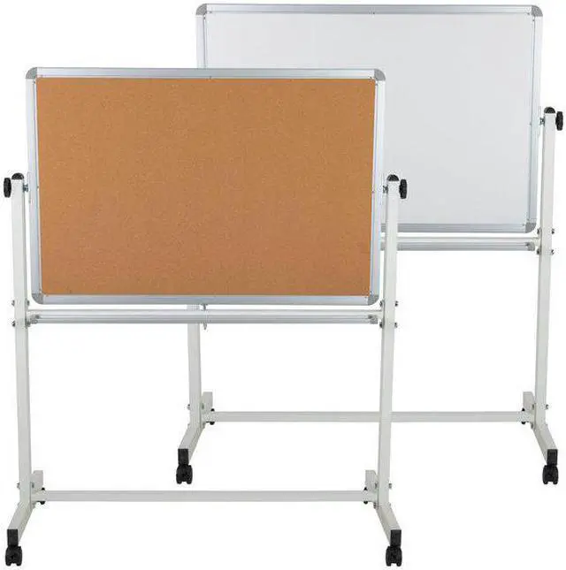 Alt view image 16 of 20 - HERCULES Series 45.25"W x 54.75"H Reversible Mobile Cork Bulletin Board and White Board with Pen Tray